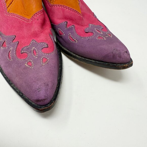 Vintage 90s Circle S Multicolor Leather Western Ankle Booties Women's 8 Slip On - Picture 9 of 10